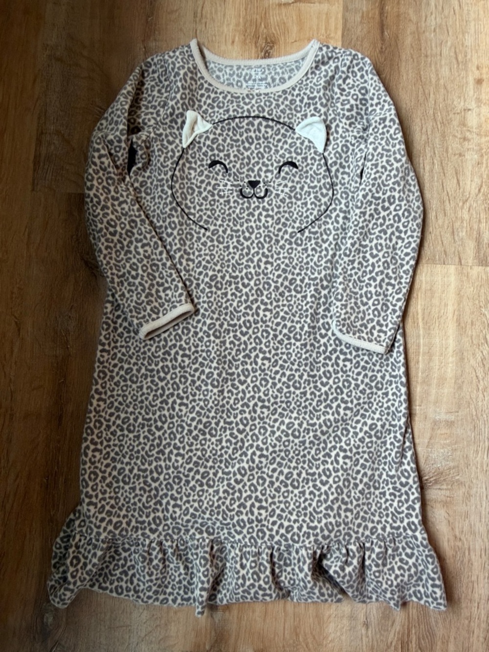 Carter's Girls' Leopard Cat Cozy Nightgown Long Sleeve Pajama Dress size 6-7